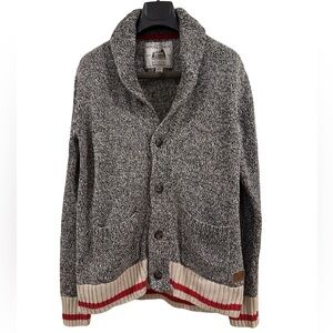 Roots Gray and Cream Cardigan with Red Accents